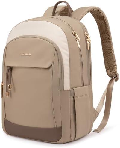 LOVEVOOK Laptop Backpack for Women, 15.6 inch Waterproof College Backpack Woman with Laptop Compartment Computer Bag Travel Backpack Purse, Large Black Computer Daypack for Work Casual, Beige Khaki