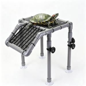Large Turtle Basking Platform for Aquatic Turtles, Sturdy Standing Turtle Dock with Non-Slip Ramp, Red Ear Slider Tank Accessories for 25/29/40/55 Gal, Gray/Black