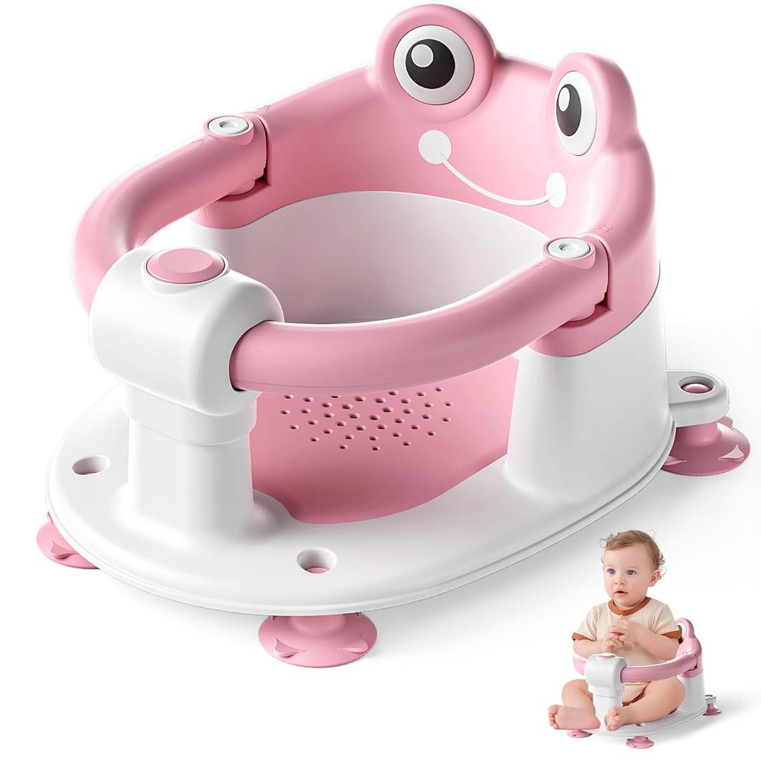 Baby Bath Seat for Babies 6 Months & up Non-Slip Toddler Bath Seats for Sitting Up Infant Bathtub Chair with Suction Cups and Soft Cushion for Baby Shower Tub Seat (Pink)