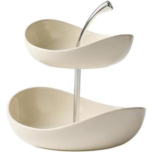 Ceramic Tiered Fruit Bowl, Cute Decorative Snack Plate for Coffee Table, Layer Dessert Tray for Kitchen Counter, Christmas Serving Fruit Display (White-Double layer)