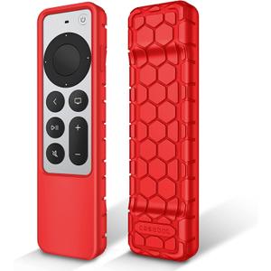Fintie Protective Case for Apple TV Siri Remote 2021 2022 - Honey Comb Lightweight Anti Slip Shockproof Silicone Cover for Apple TV 4K / HD Siri Remote Controller (2nd Gen / 3rd Gen), Red