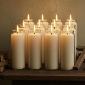 12-Pack of 2x8 Inch White Candles in Glass,7 Day Candle,Unscented Prayer Candle,Suitable for Various Occasions Such as:Memorials,Religious,Catholicism,Churches,Altars,Vigils,etc.