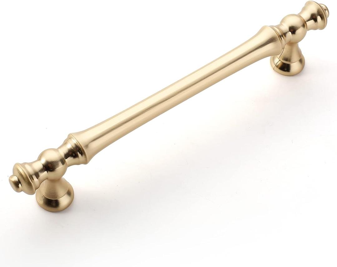 Amerdeco 10 Pack Brushed Brass Cabinet Pulls 5 Inch(128mm) Hole Center Cabinet Hardware Gold Kitchen Cabinet Handles for Bathroom Drawer Pulls Dresser Pulls ZH0014...