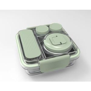 Fomazi Stainless Steel Bento Lunch Box for Kids Adults with 8oz Insulated Food Jar, Leak-proof, Dishwasher-Safe, Transparent Lid with Sauce Cup and Cutlery Storage for School & Travel, BPA-Free(Green)