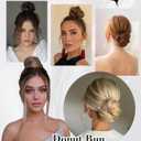 2PCS Messy Bun Hair Piece-Large Wavy Curly & Donut Updo Hair Pieces Set, Scrunchies Synthetic Chignon Ponytail Extensions Thick Updo for Women(Dark Brown Mixed Light Brown)