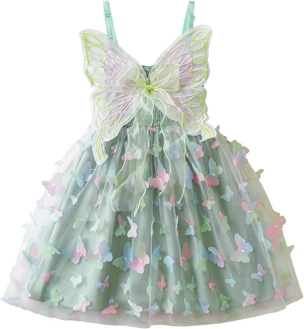 Nileafes Toddler Girl Fairy Butterfly Tulle Dress Sequins Birthday Princess Casual Holiday Dresses (3-4T, 152-green)