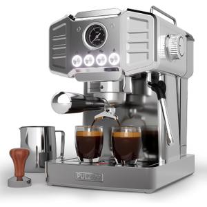 20-Bar Espresso Machine for Home Barista, Built-In Steam Wand for Latte & Cappuccino, Stainless Steel Professional Coffee Machine with Visible Pressure Guagem, Powder Press and Milk Frothing Pitcher