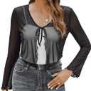 Avidlove Womens Sheer Shrug Tie Front Long Bell Sleeve Mesh Bolero Lightweight Summer Casual Short Shawl Top (XXL)