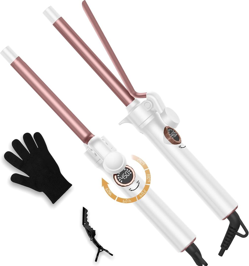 5/8 Inch Curling Iron,Curling Wand for Long Hair,5 Adjustable Temp LCD Digital Control,16 mm Thin Long Barrel Curling Iron Double Voltage 110-240V
