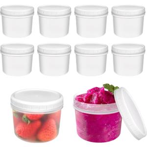 10 Pack 12oz Reusable Small Plastic Containers with Screw Lids, Small Food Storage Freezer Containers, Deli Containers Stackable Food Storage Jars, Sauce Condiment Jars Lunch Box Accessories