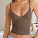 Women Strap Tank Deep V Neck Double Lined Going Out Summer Tops 2026 New (Small, Brown)