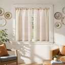 Jinchan Striped Linen Kitchen Curtains 45 Inches Length Tier Curtains Farmhouse Modern Cafe Style Small Window Treatments Airy Light Filtering Rod Pocket for Living Room Bathroom 2 Panels Tan