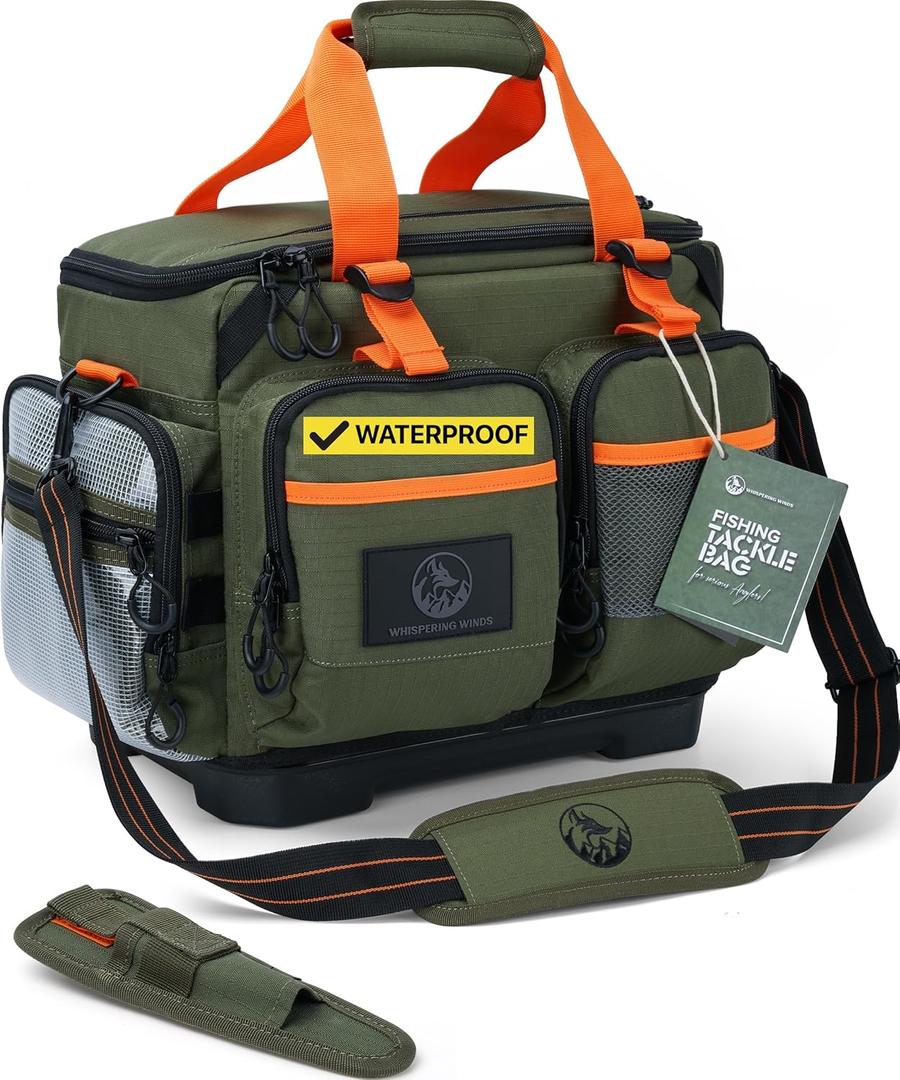 Whispering Winds Fishing Tackle Storage Bag - Medium Size fits 6x 3600 or 3x 3700 Tackle Boxes, Premium Waterproof Soft Tackle Box