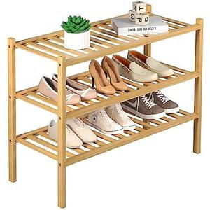 3 Tier Bamboo Shoe Rack for Closet Free Standing Wood Shoe Shelf Storage Organizer