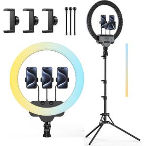 18" Ring Light Kit with 82" Foldable Stand, CRI 95 2700-6500K Color Temperature Dimmable LED Light for Selfie Live Streaming Tiktok Makeup Video Recording Vlog Barber Photography, with Bag & Remote