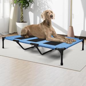 Raised Dog Bed Cooling Cot for Indoor Outdoor Use Portable Waterproof Mesh Pet Bed Washable for Large Medium Small Dogs, Blue
