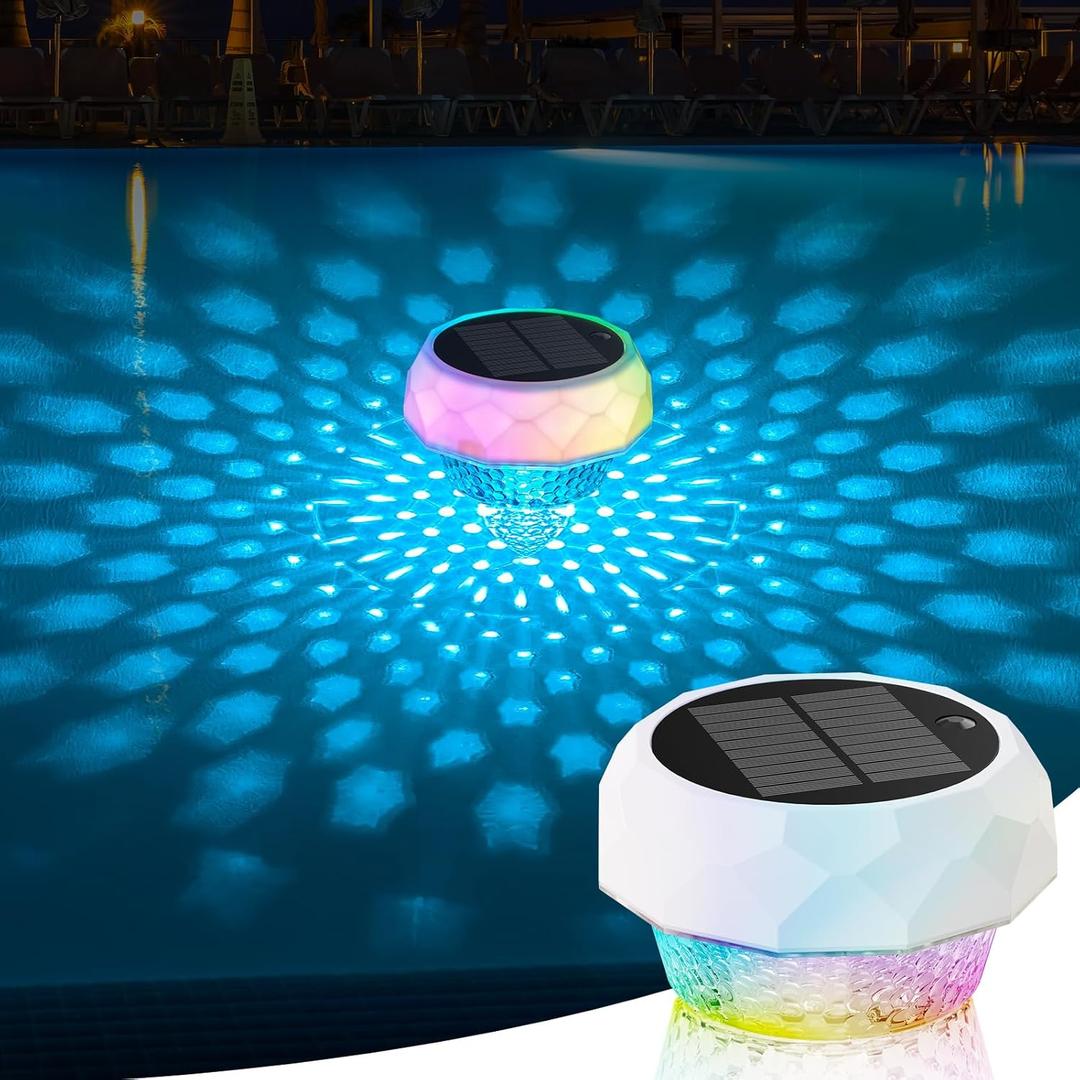 Solar Floating Pool Lights, RGB Color Float Pool Lights with Remote, IP68 Waterproof, Pool Decor Lighting Accessories for Inground, Above Ground Pools, Outdoor, Garden, Party Decoration (1-Pack)