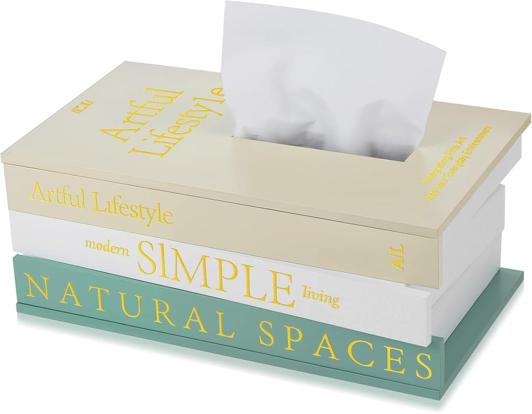 Book Tissue Box Cover Aesthetic Faux Book Tissue Box Cover Wooden Classical Rectangular Retro Holder for Bathroom Living Room Office Car Kitchen