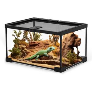 Small Reptile Glass Terrarium Tank: 2.5 Gallon Enclosure Cage with Lockable Top Opening Aquarium Habitat for Crested Gecko, Lizard, Snake, Chameleons, Turtle, Tarantula, Tree Frog (12"x8"x6")