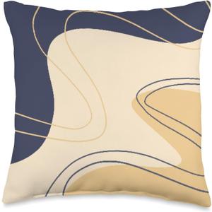 Minimalist Neutral Yellow Mustard and Navy Blue Shapes Throw Pillow