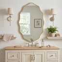 PERFNIQUE Gold Scalloped Mirror, 30''L×18''W Oval Wavy Wood Framed Mirror for Wall Decor, Hanging Leaning for Bathroom, Nursery, Entryway, Vanity, Living Room