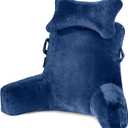 SLIGUY Reading Pillow-Bed Rest Pillow with Detachable Neck Roll & Higher Support Arm for Sitting in Bed Couch or Floor-Backrest Reading Pillow Adult Back Pillow for Reading/Watching TV/Gaming,Blue (Medium)