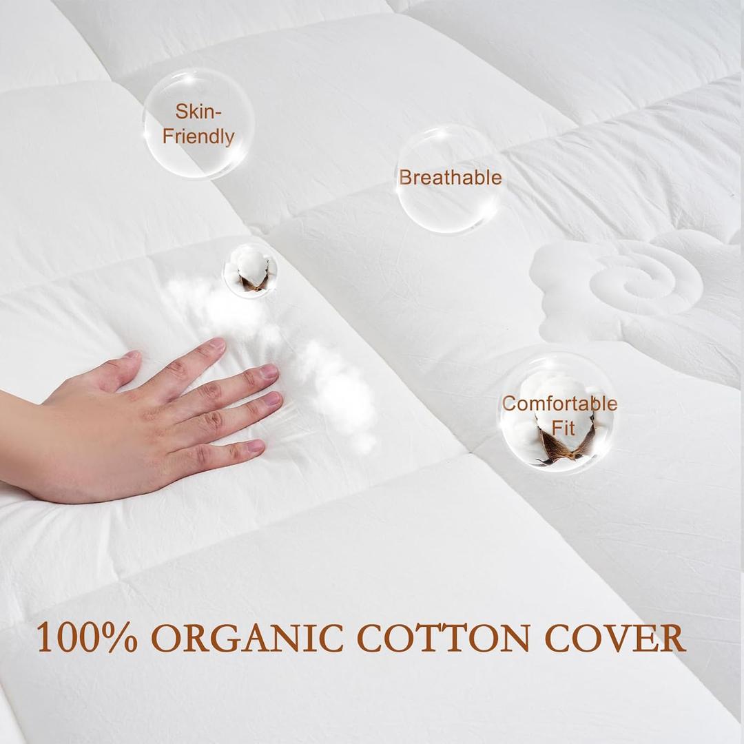 Organic Wool Mattress Topper King Size – 2 Inch Thick Pillow Top Mattress Pad, 700GSM Natural Wool Filling, Back Pain Relief Bed Topper with Cotton Cover 78-80in  (White)