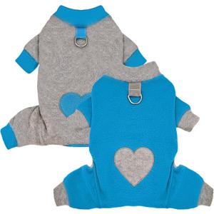 2 Pack Pajamas Fleece Pajamas for Dogs Fleece Sweater Doggy Sweater Love Pattern Onesies for Dog Pjs Small Dog Clothes (Medium(suggest length of back 11''), Blue)