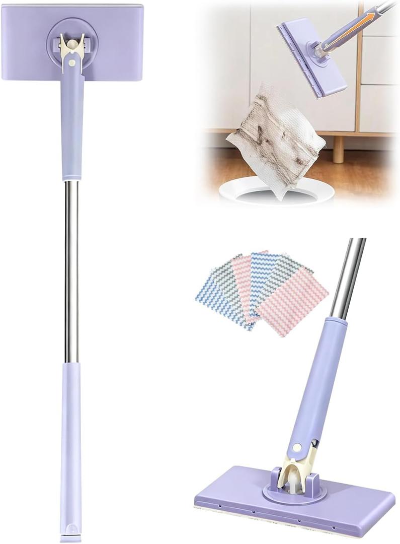 Snap Grip Mini Mop, Zero Touch Mini Mops, No Wash Lazy Mop Automatic Gripping, 360 Rotating Head, Stability Durability (36in+Cloth*6)