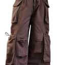 SANGTREE Girls Multi-Pocket Baggy Cargo Pants,6-14 Years | Elastic Drawstring High Waist Wide Leg Trousers Y2K Streetwear Pants|Adjustable Side Pockets|Teen School,Casual Daily