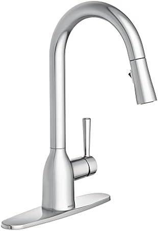 Moen Adler Chrome One-Handle High Arc Kitchen Sink Faucet with Power Clean, Modern Kitchen Faucet with Pull Down Sprayer, 87233