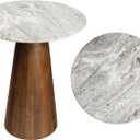 JONATHAN Y END5003B Kaito 18" Rustic Minimalist Round Marble/Wood Accent Table, Side Table, End Table for Living Room, Bedroom, White Marble/Honey Wood