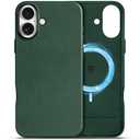 SHIELDON Case for iPhone 16 Plus 6.7", Genuine Leather Magnetic Wireless Charging Non-Slip Anti-Scratch Shock-Absorbent Case with Metal Button Compatible with iPhone 16 Plus - Nappa Midnight Green