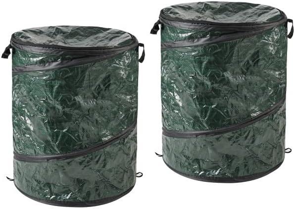 Collapsible Trash Can 1-Pack - Pop Up Gallon Outdoor Garbage Cans with Zippered Lids - Recycle Bins for Camping or Parties by Wakeman (Green)
