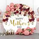 Renaiss 6x6ft Happy Mother's Day Round Backdrop Cover Red Pink Rose Mother's Day Circle Photography Background Rose Flowers Mother's Day Party Decors Floral Mother's Day Arch Photo Booth Props