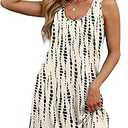 AUSELILY Womens Summer Dress Casual Sleeveless Crewneck T Shirt Sundress Flowy Tiered Swing Mini Dresses Music Bubbles L