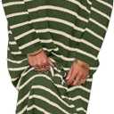 Saodimallsu Womens Striped Sweater Dress Fall Chunky Knit V Neck Collared Long Sleeve Sexy Slit Loose Midi Dresses (Green)