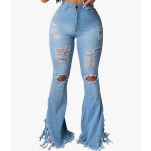 70s Bell Bottom Jeans for Women Elastic High Waisted Raw Hem Denim Pants Classic Vintage Flared Jeans
Size M