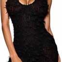 Women's Backless Halter Mini Dress Fringe Bodycon Evening Party Club Dresses Black Small