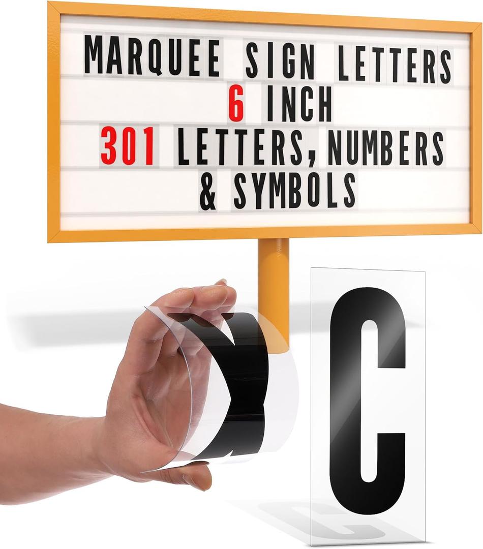 Houseables Sign Letters, Marquee Letters, Letter Signs, Marquee Sign, Markee, Plastic, Acrylic, Changeable, for Board, Letterboard, Billboard, Church, 6 Inch Character on 7 in Panel, 301 PC, w/Numbers