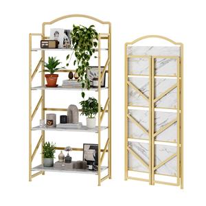 BHG No Assembly Folding Bookshelf for Living Room,Arched Collapsible Book Shelf for Home Office,Portable Bookcase Storage Organizer Rack Shelves