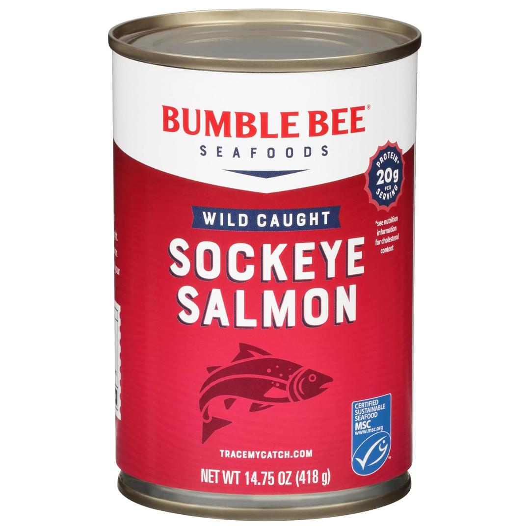 Bumble Bee Canned Red Sockeye Salmon, 14.75 oz Can - Premium Wild Caught Salmon with Skin & Bones - 20g Protein - MSC Certified Sustainable Seafood, Non-GMO, Gluten Free, Kosher BB 2/3/29