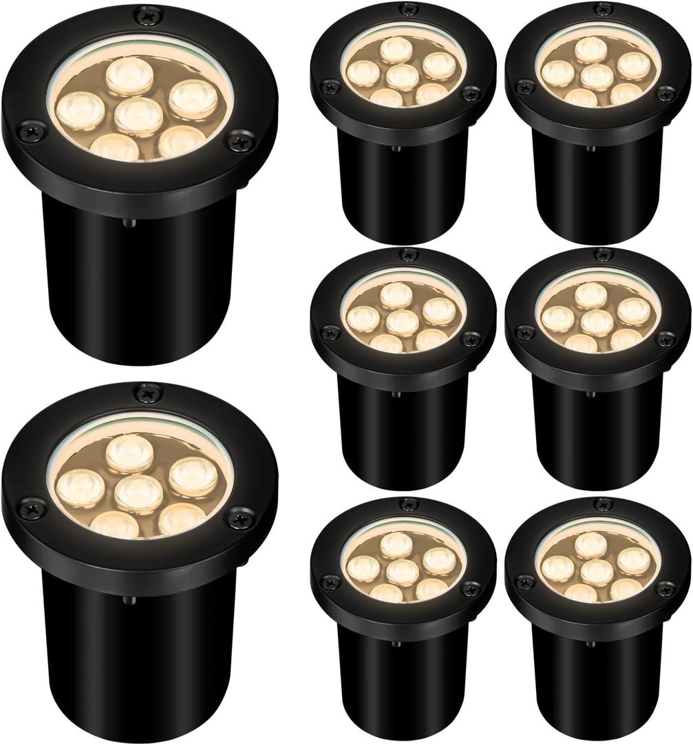 6W Well Lights Outdoor,110V 120V Landscaping Lights IP68 Waterproof 2700k Warm White Outdoor In-Ground Lights for Yard, Garden Patio, 8 Pack