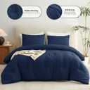 CozyLux Navy Blue Full Size Comforter Set, 3 Pieces Solid Breathable Quilted Style Bedding Sets, Luxury Fluffy Soft Bed Set with Down Alternative Comforter for All Season (1 Comforter & 2 Pillowcases)