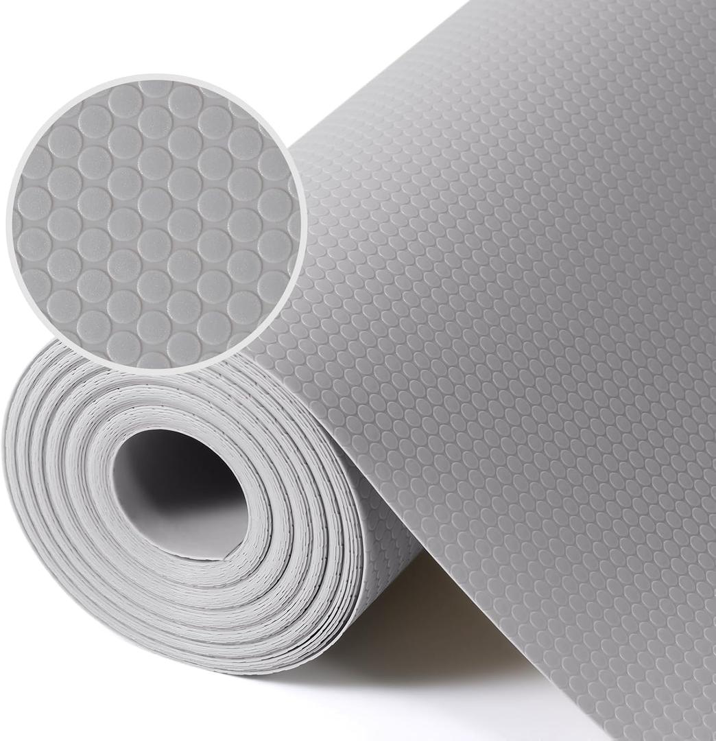 Shelf Liners for Kitchen Cabinets Non Adhesive Drawer Liner for Bathroom Waterproof Refrigerator Liners for Shelves Fridge Plastic Mats Cabinet Cupboard Liner Light Gray 11.8 x 59 Inches