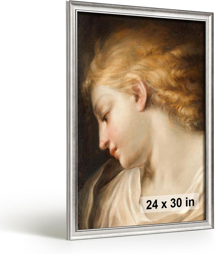 HLiWEGNS Vintage Silver 24x30 Frame Poster Frame with Brushed Silver Finish Picture Frame for 24 x 30 Artwork, Canvas Prints, Puzzles, and Wall Decor