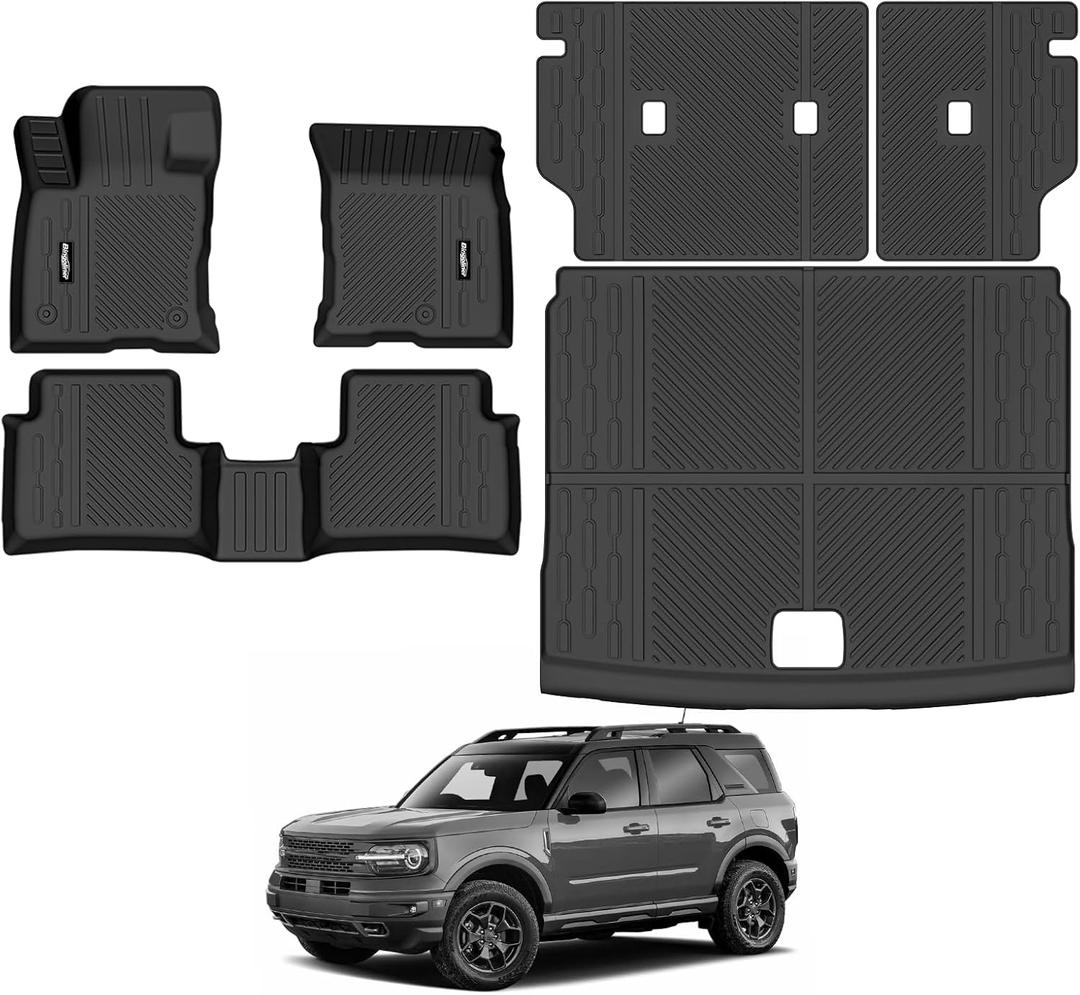 Floor Mats for Ford Bronco Sport 2021-2025 2026(Not for Bronco or 4 Door), Trunk Mat and Backrest Mat All Weather TPE Protector for Ford Bronco Sport Accessories