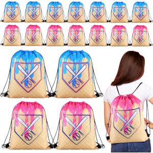 AmazingSpark 16 Pcs Baseball Ice Cream Drip Drawstring Party Favor Gift Bags 13.8 x 16.5 in Large Baseball Team Ice Cream Drip Goodie Treat Snack Gift Bags for Sport Team Birthday Theme Party Supplies