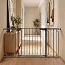Cumbor 36.6-59" Extra Wide Baby Gate for Stairs, Pressure Mounted Dog Gate for Doorways, Auto-Close Easy Walk Through Safety Child Gate for Kids Toddler, Tall Pet Gates Indoor, Brown