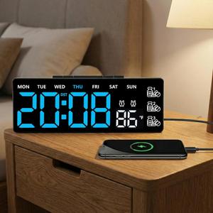 45MinST 8 Inch LED Digital Clock with Medication Reminder  Large Display with Time, Date, Day, Temperature, 3 Daily Reminders, Dual Alarm, Silent Electronic Clock for Home, Office, Bedroom(Blue)